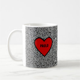 Kärlekshjärta doodle-mugg Svart Vit & Röd valentin Kaffemugg