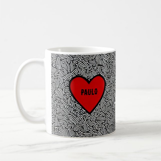 Kärlekshjärta doodle-mugg Svart Vit & Röd valentin Kaffemugg (Vänster)