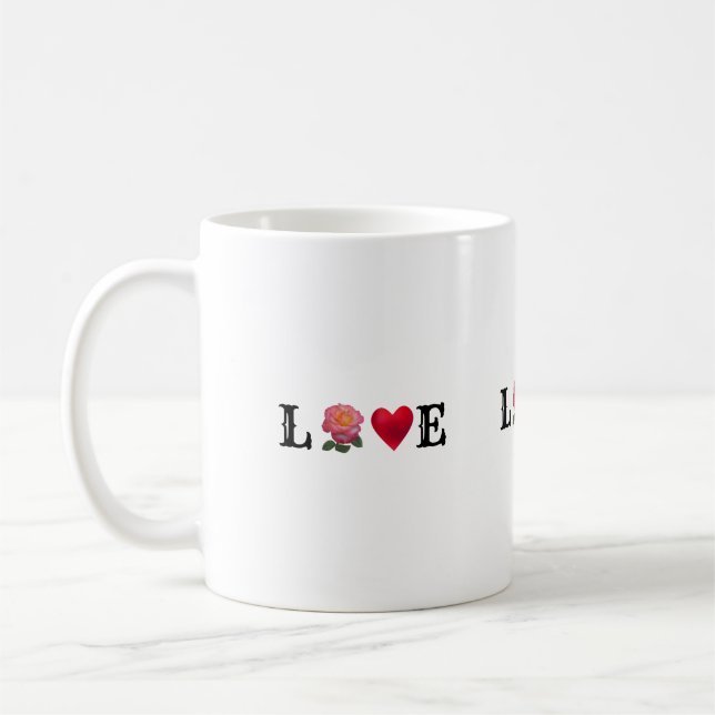 Kärlekshjärta och rosblomma kaffemugg (Vänster)