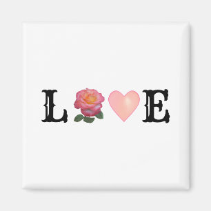 Kärlekshjärta & rosa rosblomma magnet