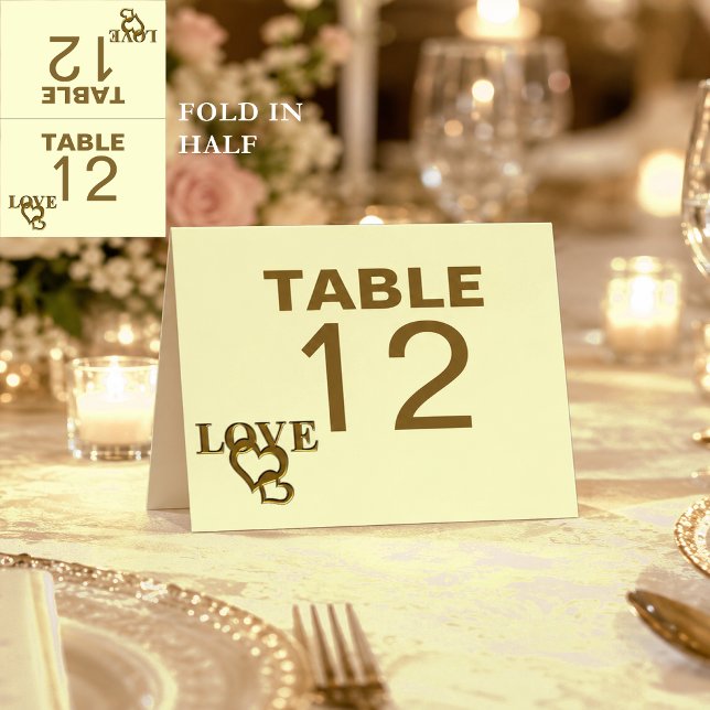Kärlekshjärtan och röda rosbröllop individuellt vi bordsnummer (Love Hearts and Red Rose Wedding Folded Table Card)