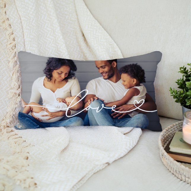 Kärlekshjärtsmanus Foto Vit text Lumbarkudde (Skapare uppladdad)