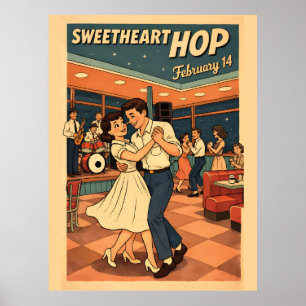 Kärlekshoppen 14 februari Retro 50-talsdansaffisch Poster