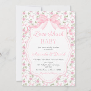 Kärlekshytt Baby Rosa Rosett Baby Shower Flicka Inbjudningar