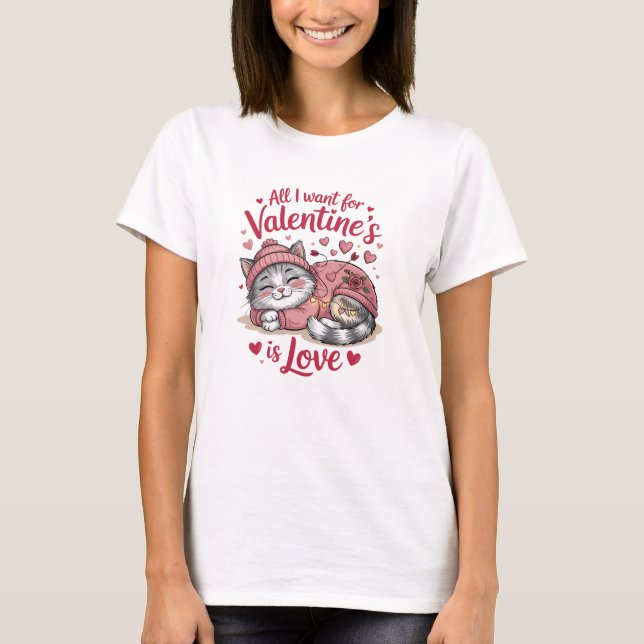 Kärlekskatt Mysig Alla Hjärtans Dag T Shirt (Framsida)