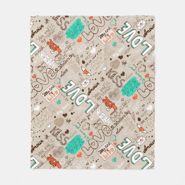 Kärlekskvot Doodle Mönster Fleecefilt (Framsidan)