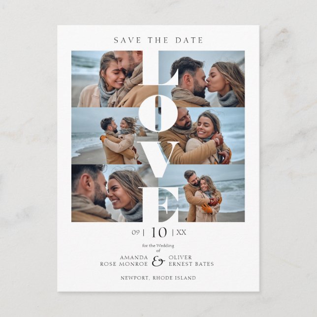 Kärlekskvot Vit Trendig Collage Bröllop 6 Bilder Vykort (Framsida)