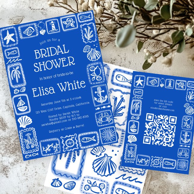 Kärlekslappar från havet Moderna BRUDSHOWER skrädd Tilläggskort (LoveNotes from Sea Modern CUSTOM QR Code Beachy Bridal Shower Enclosure Card
)