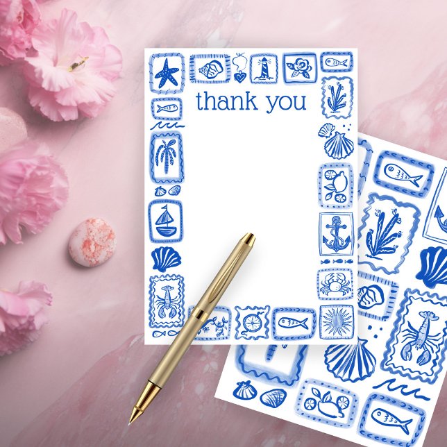 Kärlekslappar från havet Moderna söta bröllopsdusc Tack Kort (LoveNotes from the Sea Modern Cute Bridal Shower Thank You Card
)