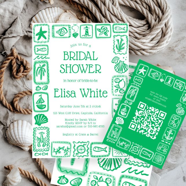 Kärlekslappar från sjön Moderna anpassade QR  Bröl Tilläggskort (LoveNotes from Sea Modern CUSTOM QR Code Bridal Shower Enclosure Card
)