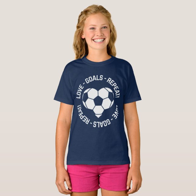 Kärleksmål Upprepa Fotboll Hjärtat T Shirt (Hel framsida)