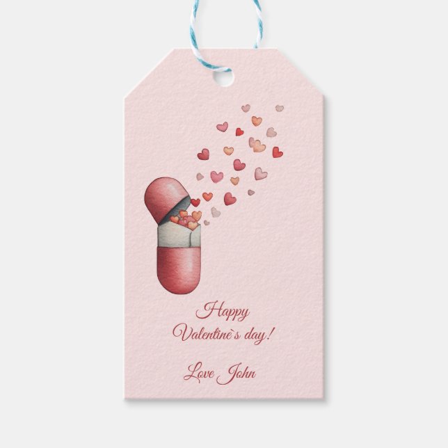 Kärleksmedicinsk Alla hjärtans dag-design Presentetikett (Framsidan)