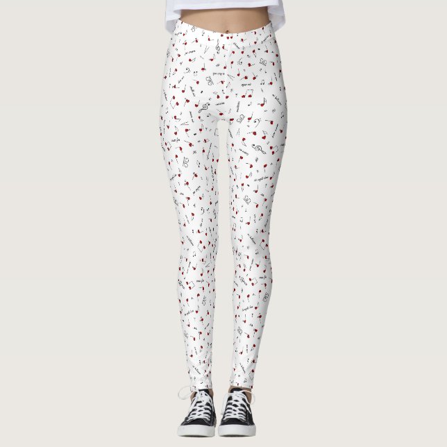 Kärleksnoter Röd Hjärtmusik Notation Leggings (Framsida)