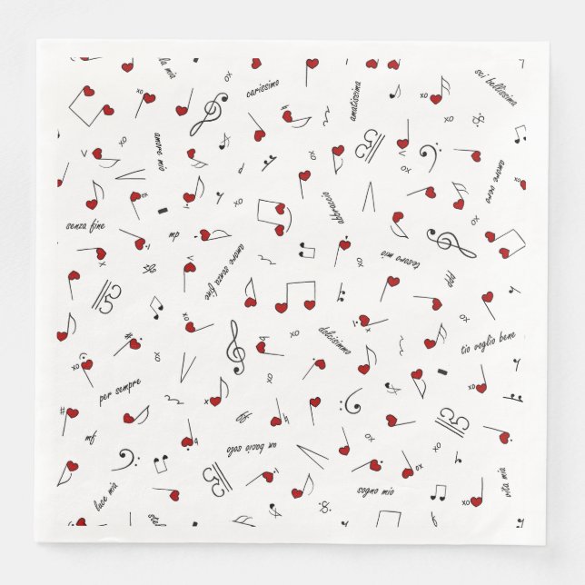 Kärleksnoter Röd Hjärtmusik Notation Pappersservett (Framsida)