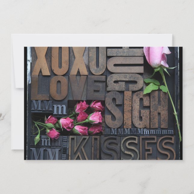 kärleksord i letterpress-typ inbjudan (Framsida)