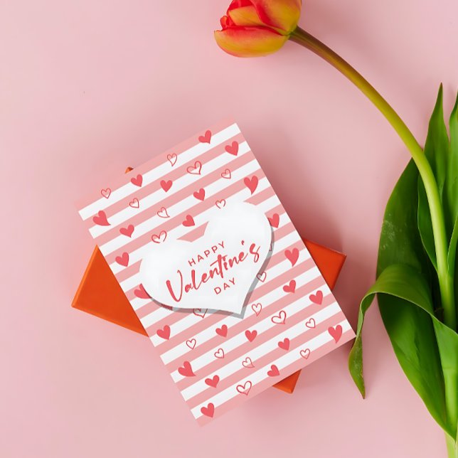 Kärleksrandig Rosa Söt Alla Hjärtans Dag Helgkort (Skapare uppladdad)