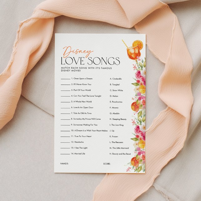 Kärlekssångslek Bröllopsfest Spritz (Love Song Game | Bridal Shower First Spritz theme)