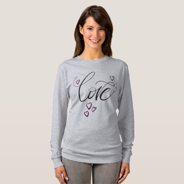 Kärleksscript Hjärta & Sol | Feministisk Grafisk L T Shirt (Hel framsida)