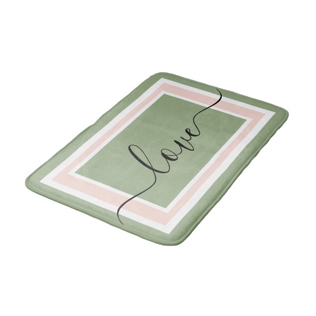 Kärleksskrift geometrisk grön och rosa badrumsmatta (Vinklad)