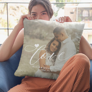 Kärleksskrift modern 2 foto hjärta personlig kudde