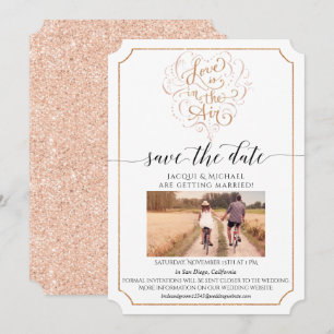 Kärleksskrift typografi rosa guld glitter hjärta inbjudningar
