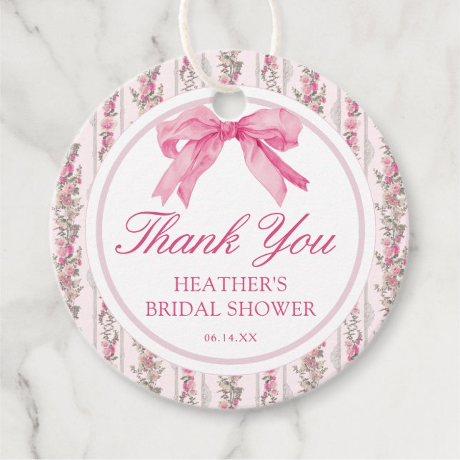 Kärleksstuga Rosa Slinga Bröllopsdusch Tack Gåvor Etiketter (Framsida)