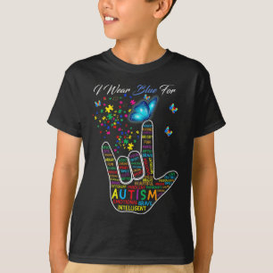 Kärlekstecken språk hand jag bär blått för Autism T Shirt