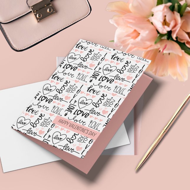 Kärlekstext för Whimsical Doodle med Anpassad Text Kort (Custom text whimsical love doodle card is perfect for Valentine's Day, anniversary, or just because.)