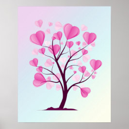 Kärleksträd Hjärtans Träd Rosa Pastell Romantisk Poster