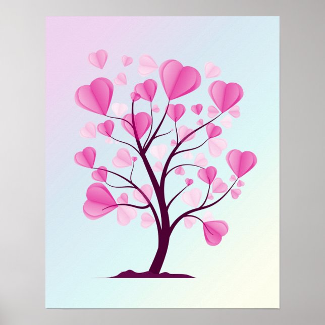 Kärleksträd Hjärtans Träd Rosa Pastell Romantisk Poster (Framsidan)