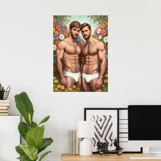 Kärleksträdgård för homosexuella: Blommig omfamnin Poster
