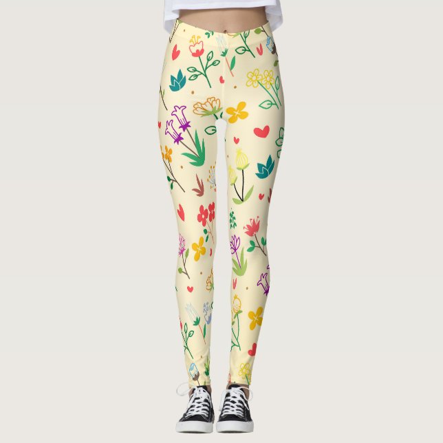 Kärleksträdgård Vårblommor & Hjärtan Leggings (Framsida)
