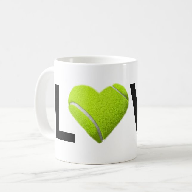 Kärlektennismugg (tennisbollhjärta) kaffemugg (Framsida vänster)