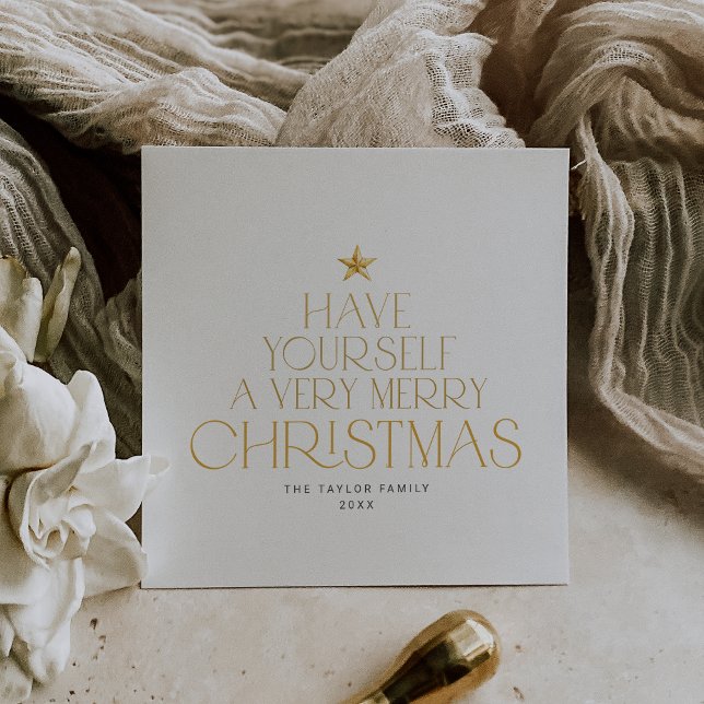 KARLIE Guld Star-familjen - god jul Julkort (CHARLIE Gold Star Family Merry Little Christmas Holiday Card)