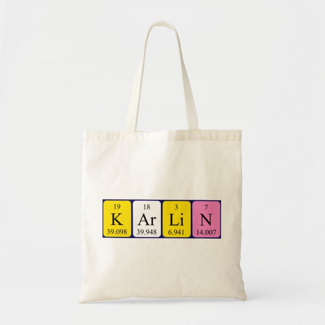Karlin periodisk bord namn tote bag tygkasse (Framsidan)