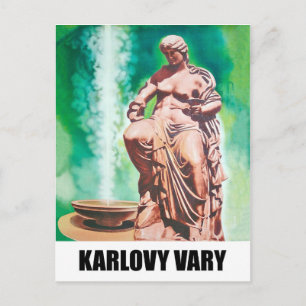 Karlovy Vary källa, kvinna staty, Tjeckien Vykort