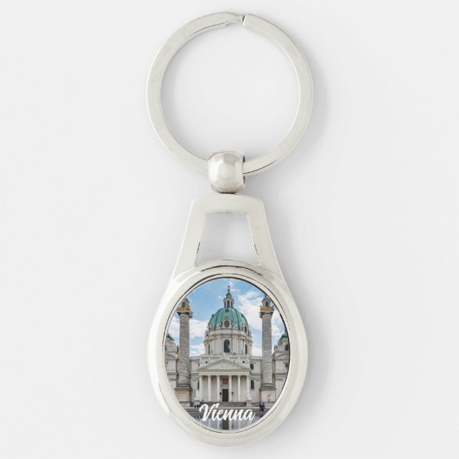 Karlskirche i Wien, Österrike Ovalt Silverfärgad Nyckelring (Framsidan)