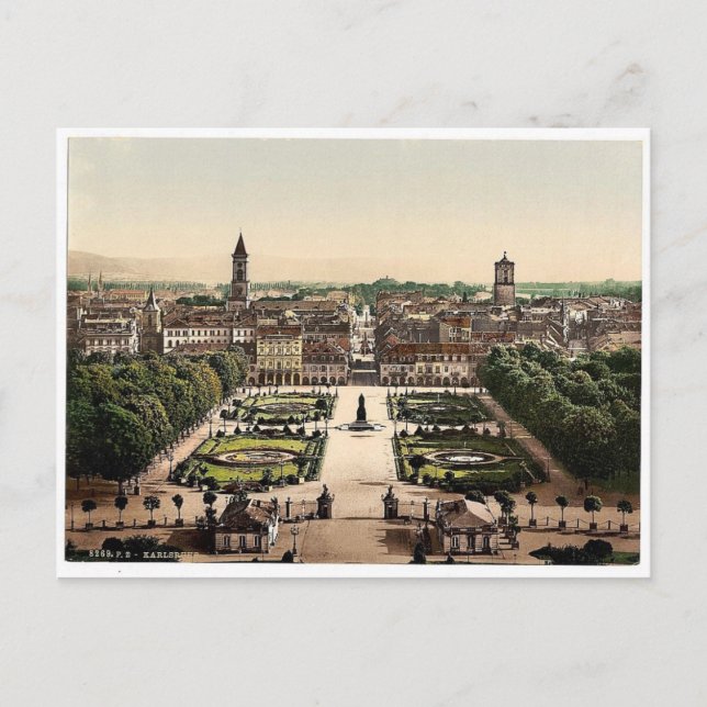 Karlsruhe, allmän vy, Baden, Tyskland magnifik Vykort (Framsida)