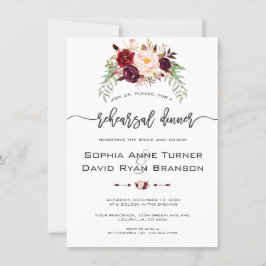 Karm Burgundy Blommigt Handwrite Rehearsal Dinner Inbjudningar