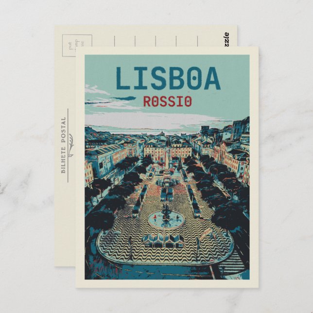 Karm Rossio Square-illustrationen från Lissabon Vykort (Fram/baksida)