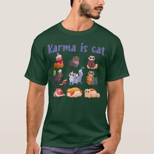 Karma är en katt Tecknad Cute Färg Kittens T Shirt (Framsida)