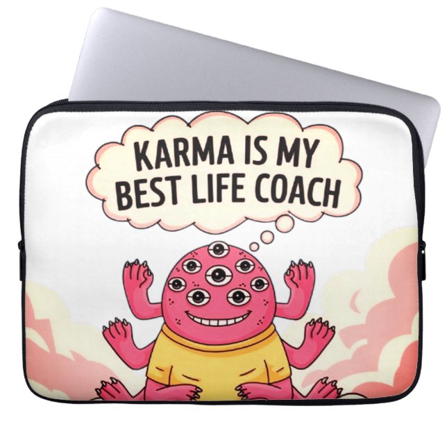 Karma är min bästa livtränare laptop fodral (Framsidan)
