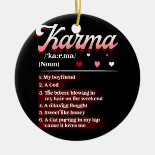 Karma är min Boyvän Karma en Guds avslappnande tan Julgransprydnad Keramik