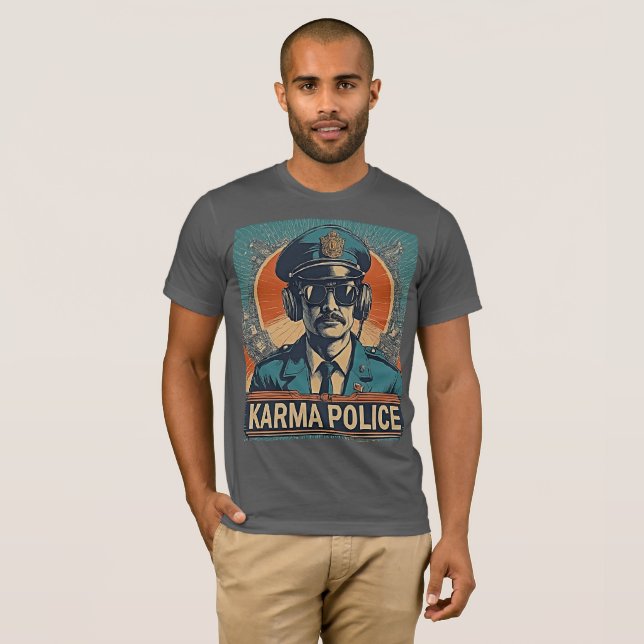 Karma Police - Witty Retro Art Radiohead T Shirt (Hel framsida)