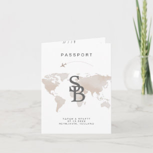 KARMEN Beige World Map Passport Wedding bjudande Kort