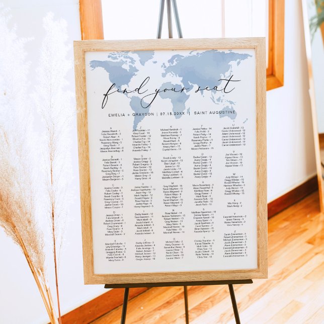 Karmen Blue Destination Wedding Seating Chart Poster (Skapare uppladdad)