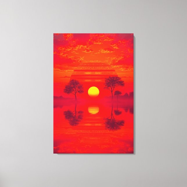 Karmesinrote Spiegelung - Sonnenuntergang über See Canvastryck (Framsida)