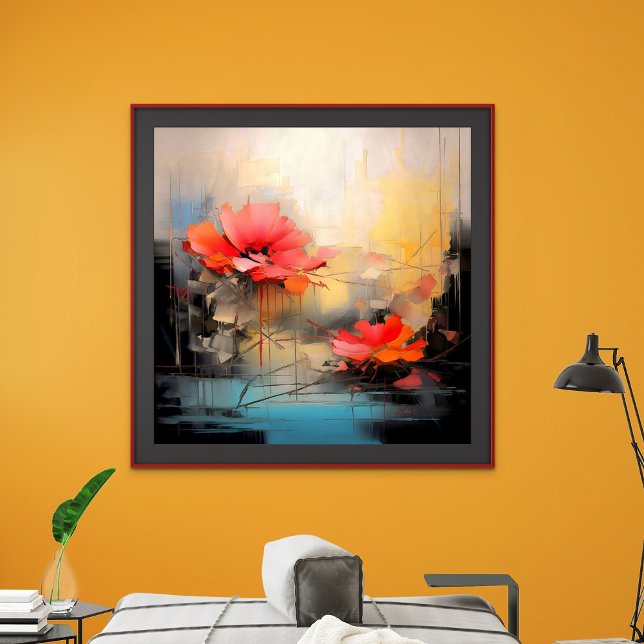 Karmosin Stillhet – Abstrakt Vallmo i Urban Belysn Poster (Crimson Silence – Abstract Poppies in Urban Light)