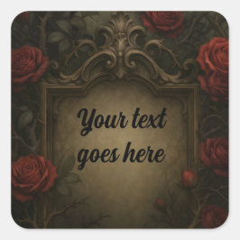 Karmosin Torned Röda Rosor Gotisk Barock Bröllop Fyrkantigt Klistermärke