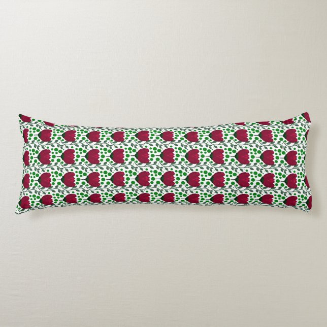 Karmosin Tulpan Blommönster | Elegant Röd  Kroppskudde (Framsidan)